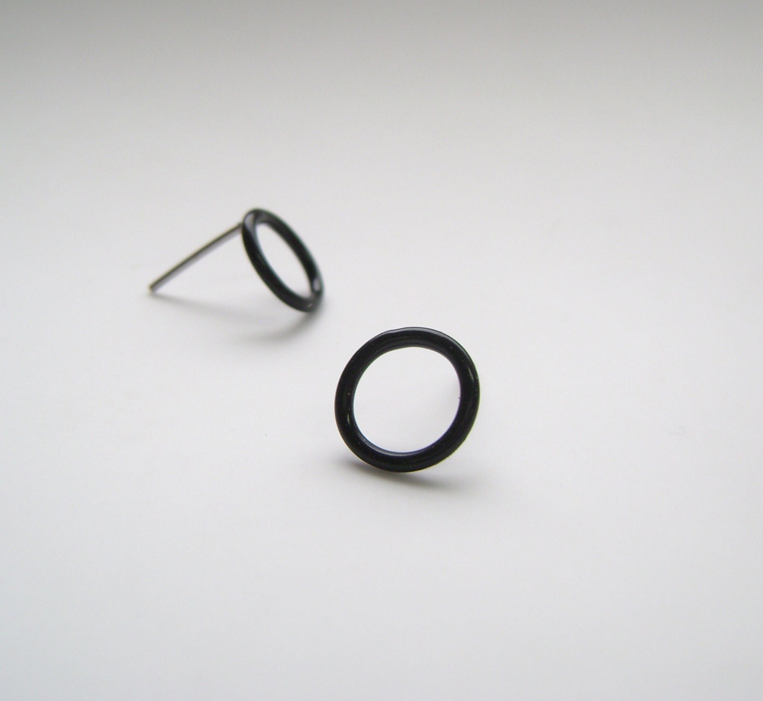 small black circle post earrings, stainless steel post - StudioMETHODE