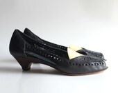 shoes 7.5 or 8 triangle cut out open toe kitten heels. Brazil. stacked heel.