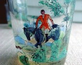 Vintage juice glasses, shot glasses, equestrian ware, horse glasses, hand painted drinking glasses