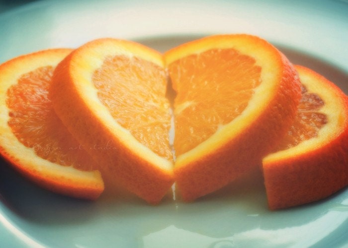 Heart photograph - "love on a sunday morning". romantic orange slices - amore - citrus fruit - food -  5x7 fine art print 30% off sale