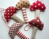 Fabric toadstools Christmas decorations