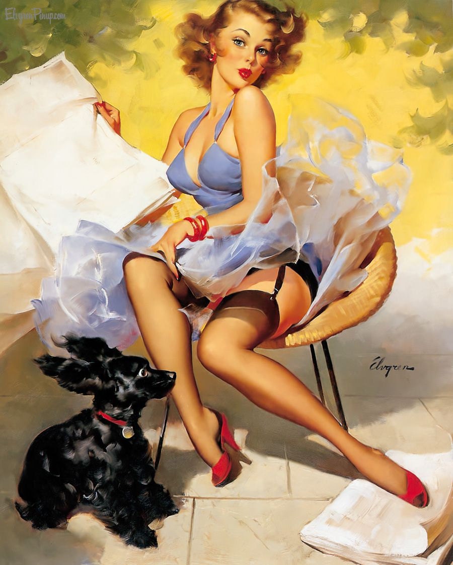 Free US shipping Handprinted Cotton Art Reproduction Applique Vintage Pin-up Girl Gil Elvgren, "Hold everything-skirting the issue", 1962