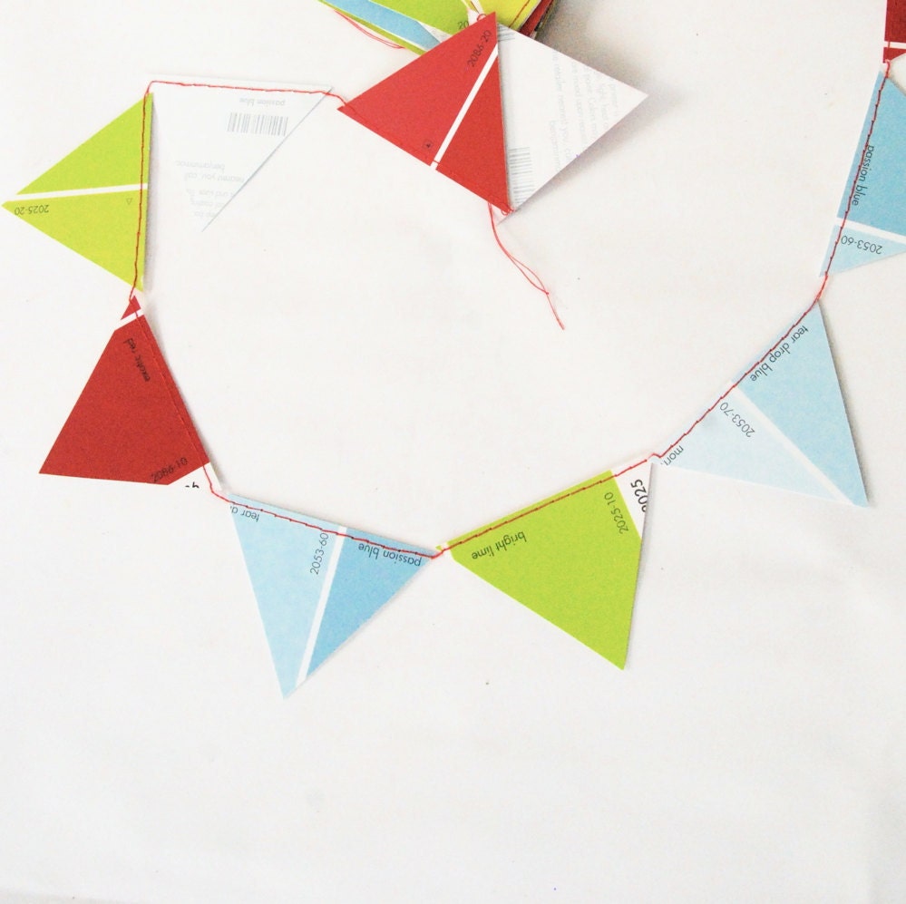Paint Chip Bunting Red, Lime Green, Light Blue