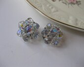 Vintage Aurora Borealis Crystal Cluster Clip Earrings
