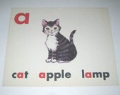 Vintage 1960s Children's Giant Sized School Flash Card with Picture and Word for Cat