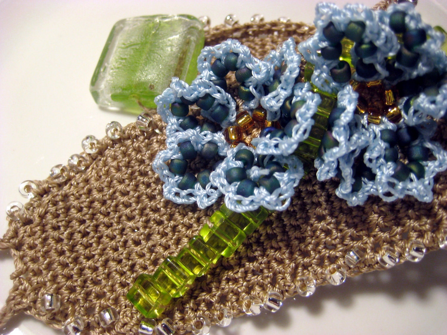 Beaded Flower Crochet Wristband, Bracelet, Cuff
