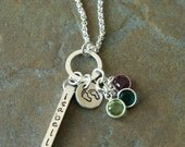 Custom Personalized Hand Stamped Pitter Patter 4 Side Bar Mommy Name Birthstone Necklace