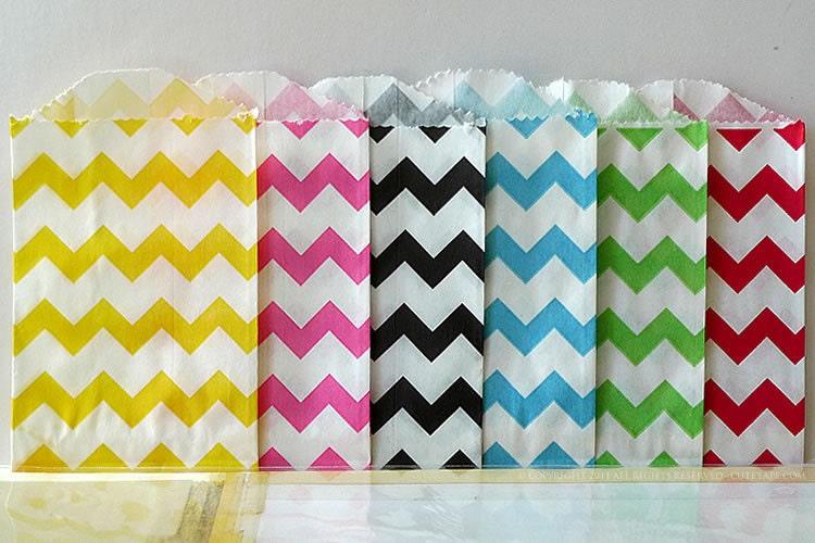 Colorful Striped Chevron Bags - 2.75 x 4 Pack of 24 - 4 each color OR CHOOSE Your Colors