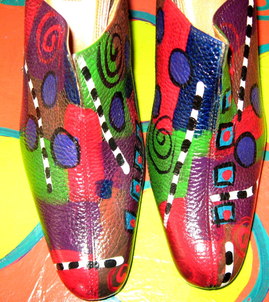 Hand painted leather Mule By Unisa size 10