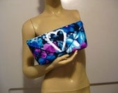 Upcycled Floral Polyester "A" Clutch with Hand Painted Heart