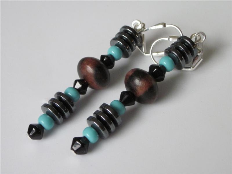 Hematite Earrings Tiger Ebony Wood