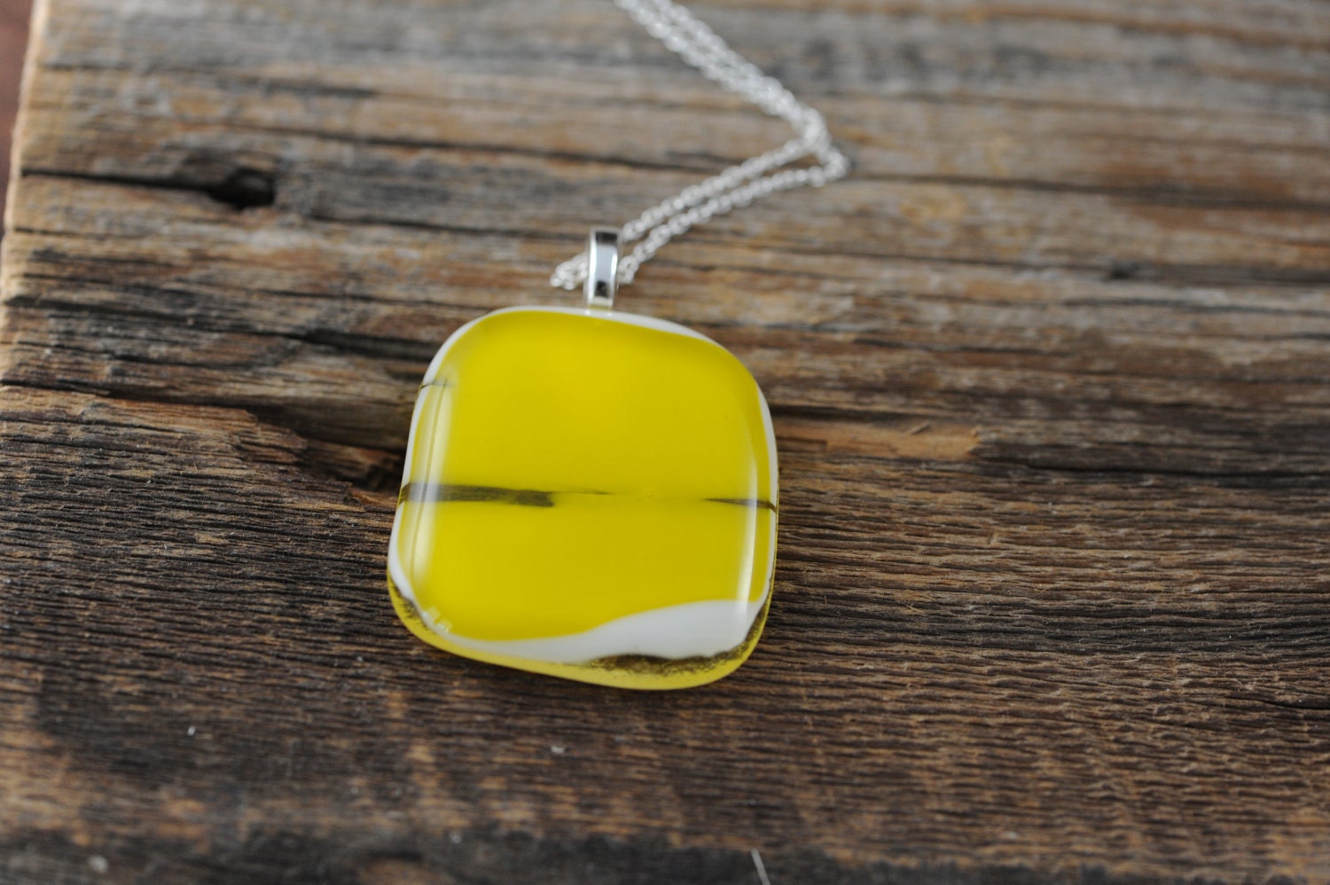Bright Yellow Necklace -  Yellow Pendant - Yellow Pendant Necklace - Fused Glass Jewelry - I HEART YELLOW TOO