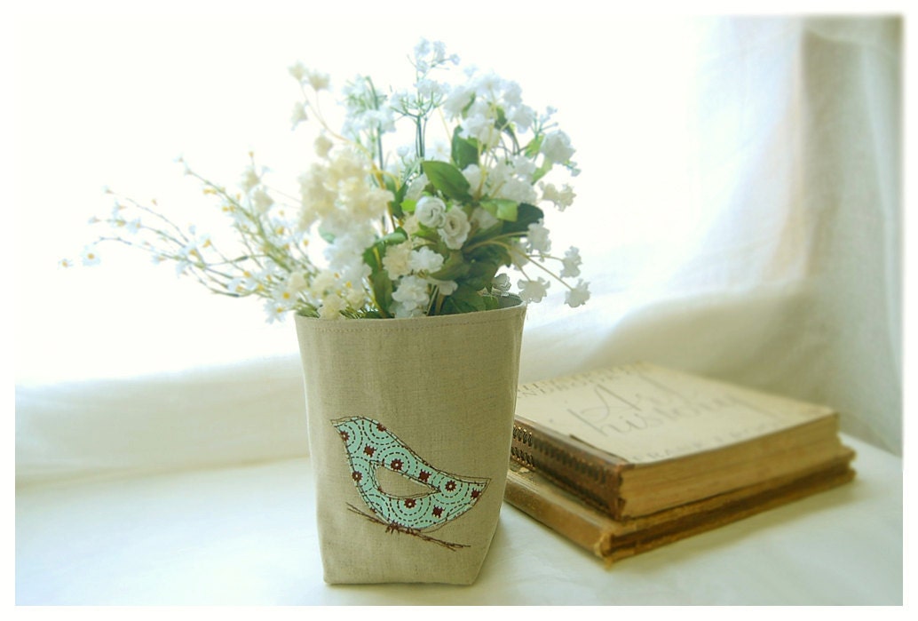 box blue bird linen Oatmeal weddings decor Organizer Storage Basket Handmade tagt team Gift Wrap