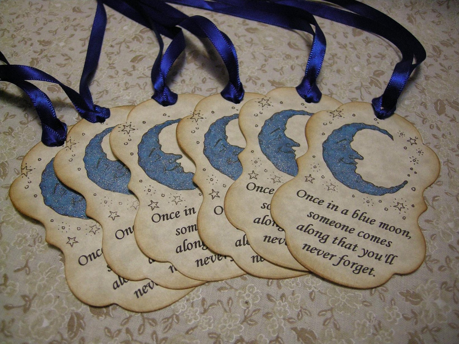 Blue Moon Gift Tag - Once in a blue moon someone comes along that you'll never forget - baby shower, stars, vintage style - Set of 6