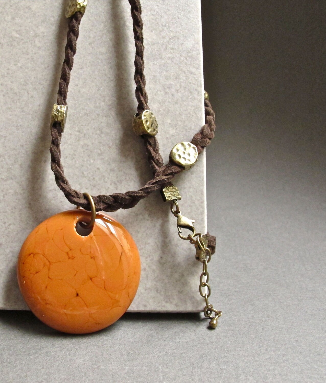 Handmade Fused Glass  Round Pendant Necklace