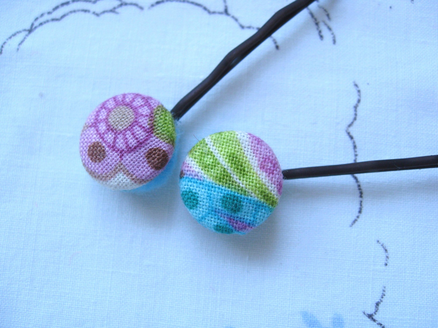 Handmade  Fabric Button Hair Clips