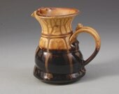 Handmade Wheel thrown Creamer syrup gravy dressing pitcher dark brown golden brown porcelain stoneware