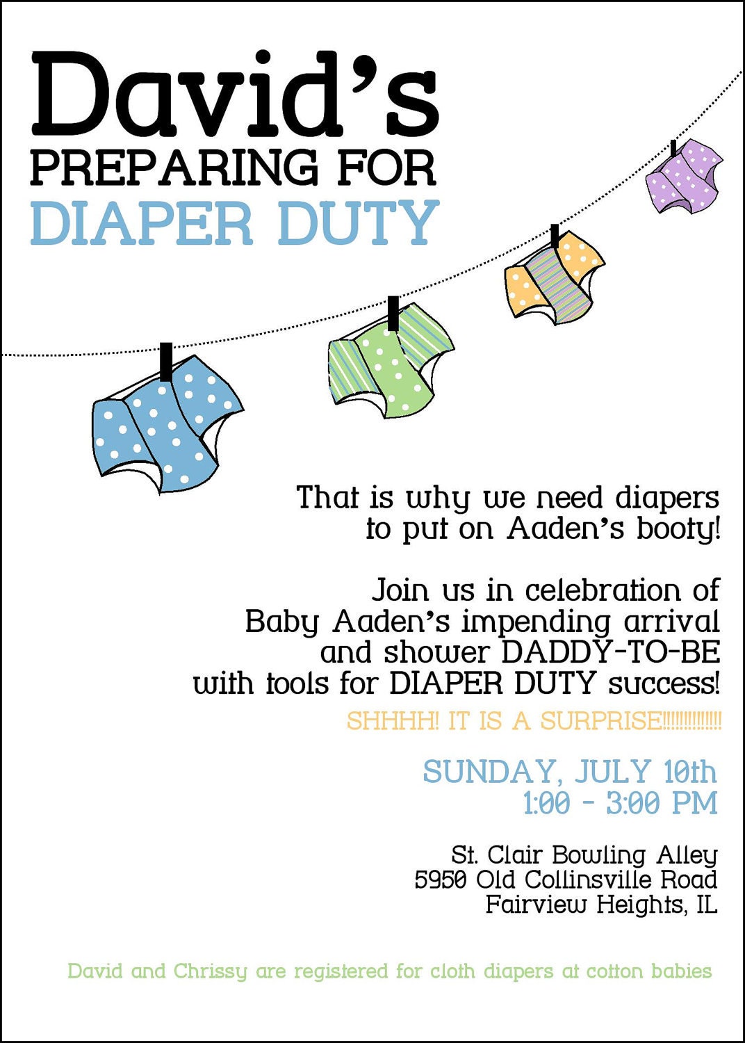Custom Modern Personalized Gender Neutral Dad Daddy Baby Diaper Shower Flat Invitation