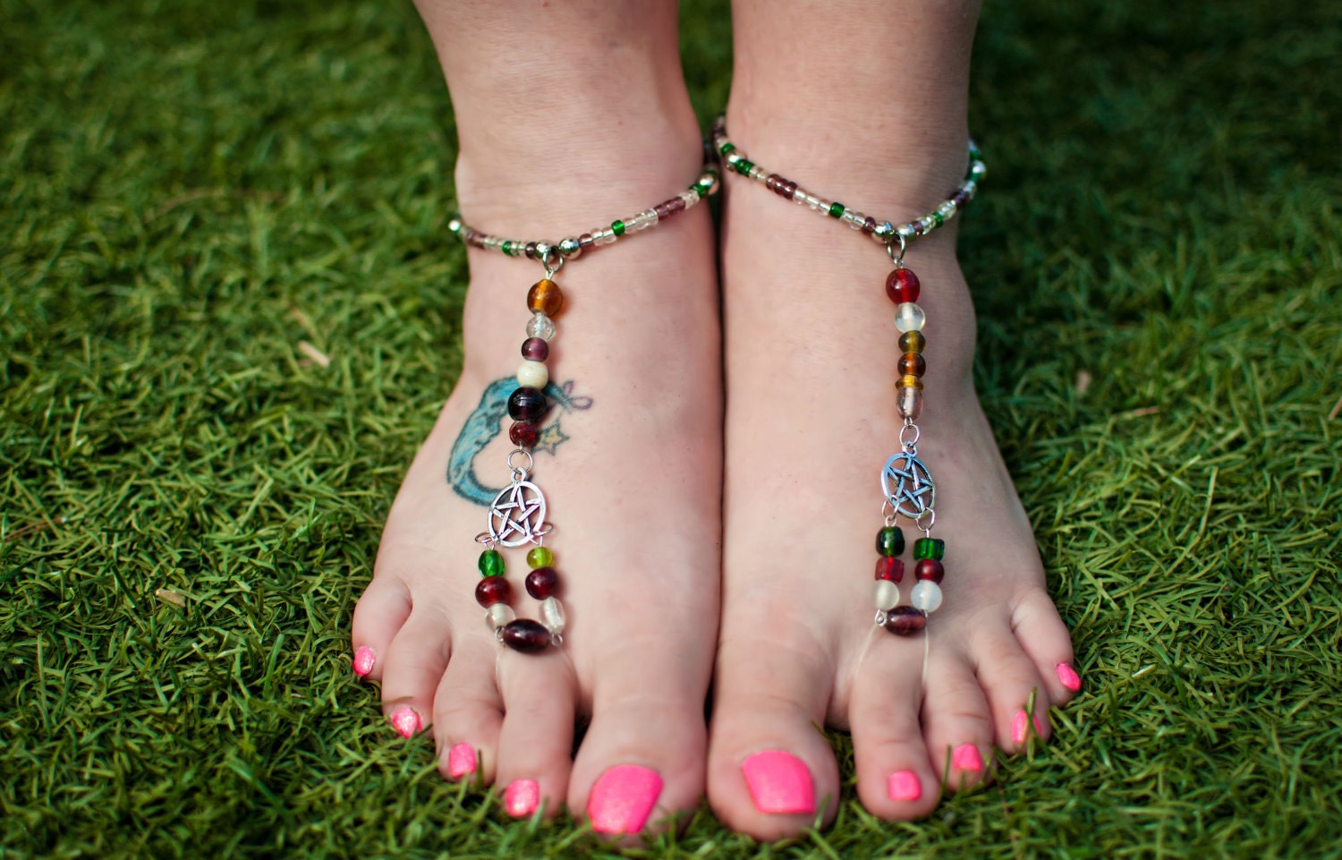 BAREFOOT SANDALS - Earth Inspired- Witchy -  Pagan Wiccan - Gypsy Belly Dancer - Tribal - Indian - Hippie - Naturalist- Minimalist - Pentacl - SacredMoonEmporium
