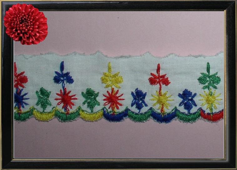 4 Yds Multi Embroidered Cotton Fabric Trim 1-1/2 inch wide Lace Trim R43