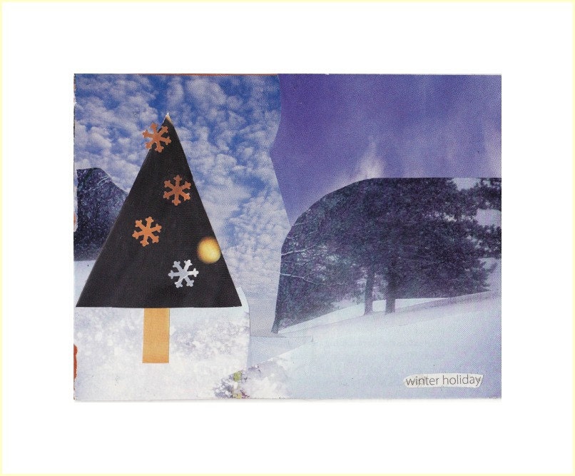 WINTER HOLIDAY collage art blank Christmas card