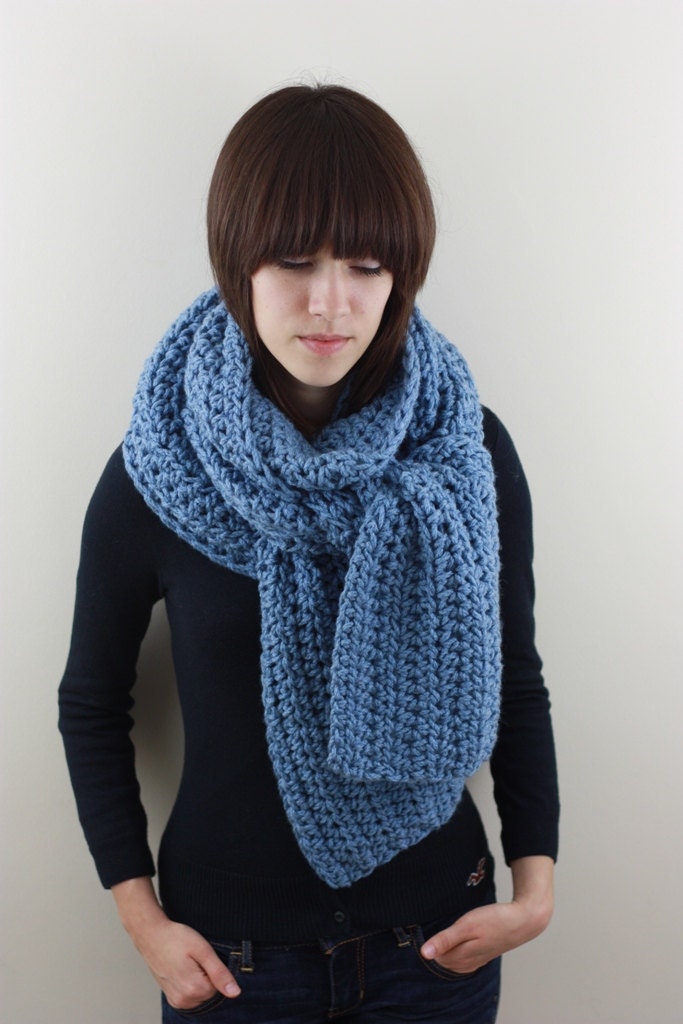 Denim Blue Chunky Scarf  Winter Long Scarf  Unisex Scarf