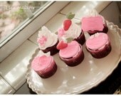 12 Strawberry Pink Fondant Cupcake Toppers
