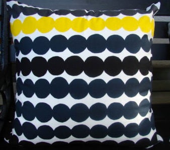 Marimekko Black White Yellow Rasymatto Pillow case, 18x18 inches, Finland