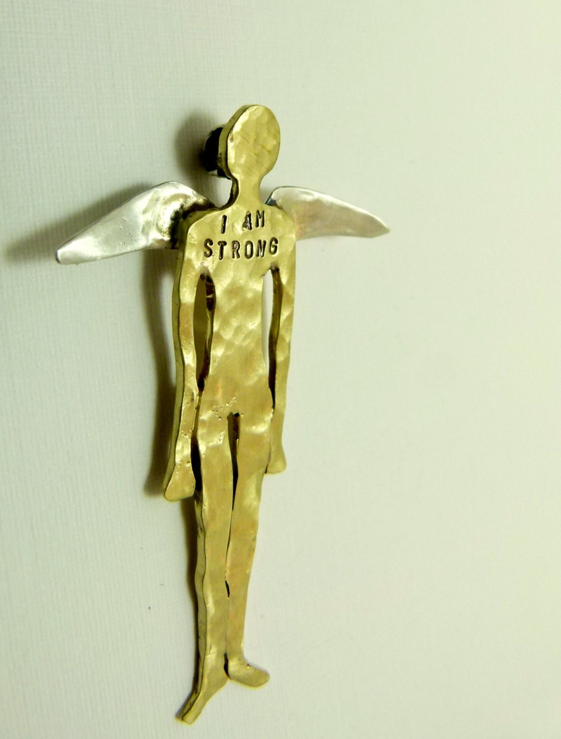 Angel Shilo Is Strong - Re-purposed Sterling And Brass - Pendant - 524 - robinwade