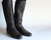 boots 8 or 8.5 knee zip. dark brown leather. riding. 80s Ipanema. flats.