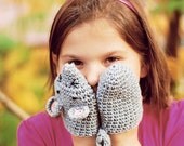 FOR KIDS Bike Mouse Handwarmers Gloves Wool Crochet Spring sports Cycling Toddler Kids Child Children Gift Cozy Grey Pink