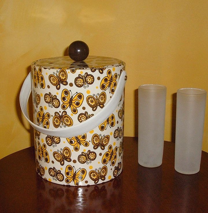Vintage Ice Bucket Mod 1960s Butterfly Design Gailstyn Barware