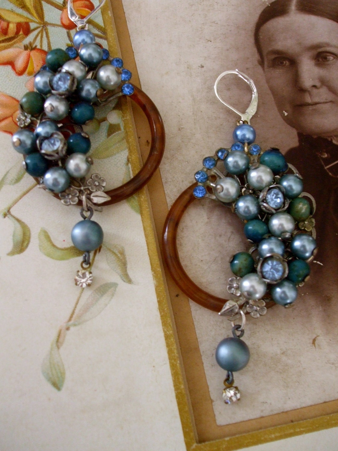 Peacock Feathers -Vintage Assemblage Earrings