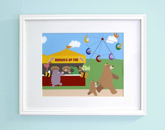 Baby Nursery Art - Bears at the Carnival Children's Bedroom Print