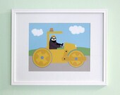 Construction Nursery Art - Sloth in a Steamroller Kids Bedroom Decor
