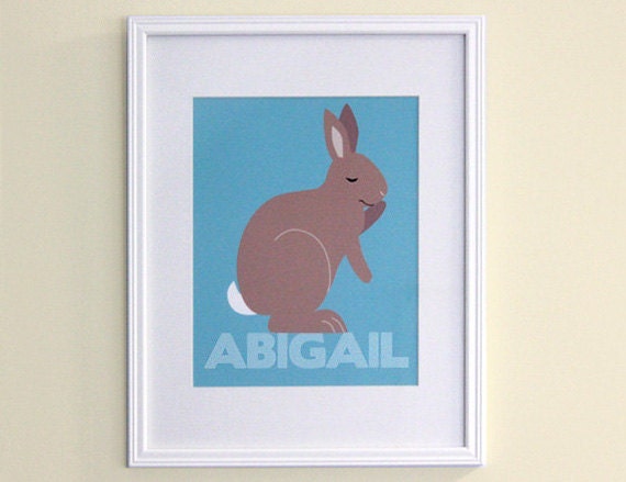 Personalized Bunny Rabbit Nursery Art - Kids Bedroom Print