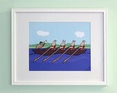 Bunny Rabbit Nursery Art - Rowing Bunnies Kids Bedroom Print