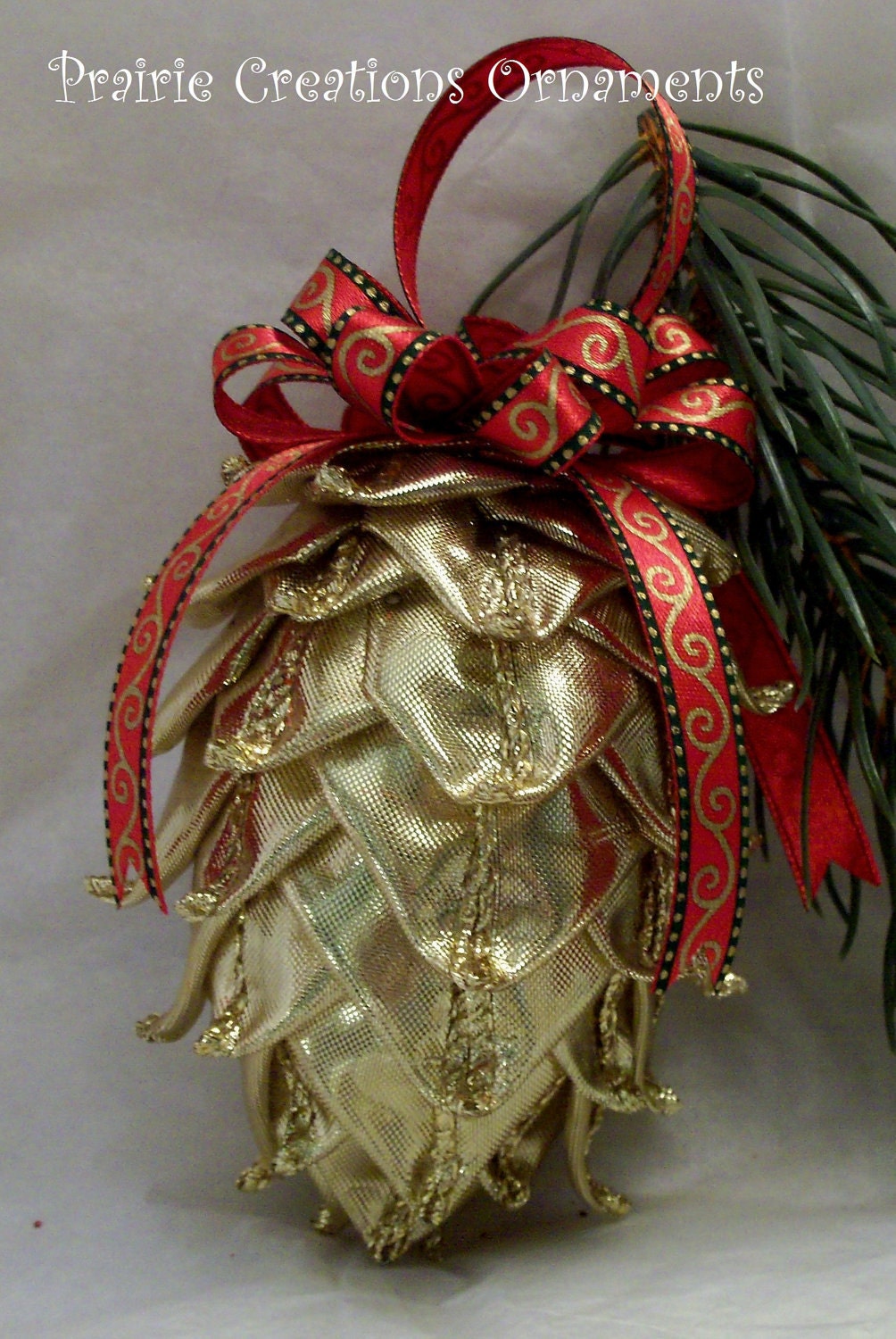 Quilted Ornament Pinecone Sparkling Gold Christmas or Fall Decor Original Design