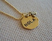 NOLA and fleur-de-lis hand stamped pendant necklace