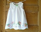 Handmade Baby Dress- 24m- Shabby Chic- Vintage Pillowcase Dress- Falling Leaves Embroidery- Heirloom Baby Shower Gift