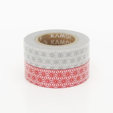 Set 2 Japanese mt Washi Masking Tape - Red & Grey Stars - 15m