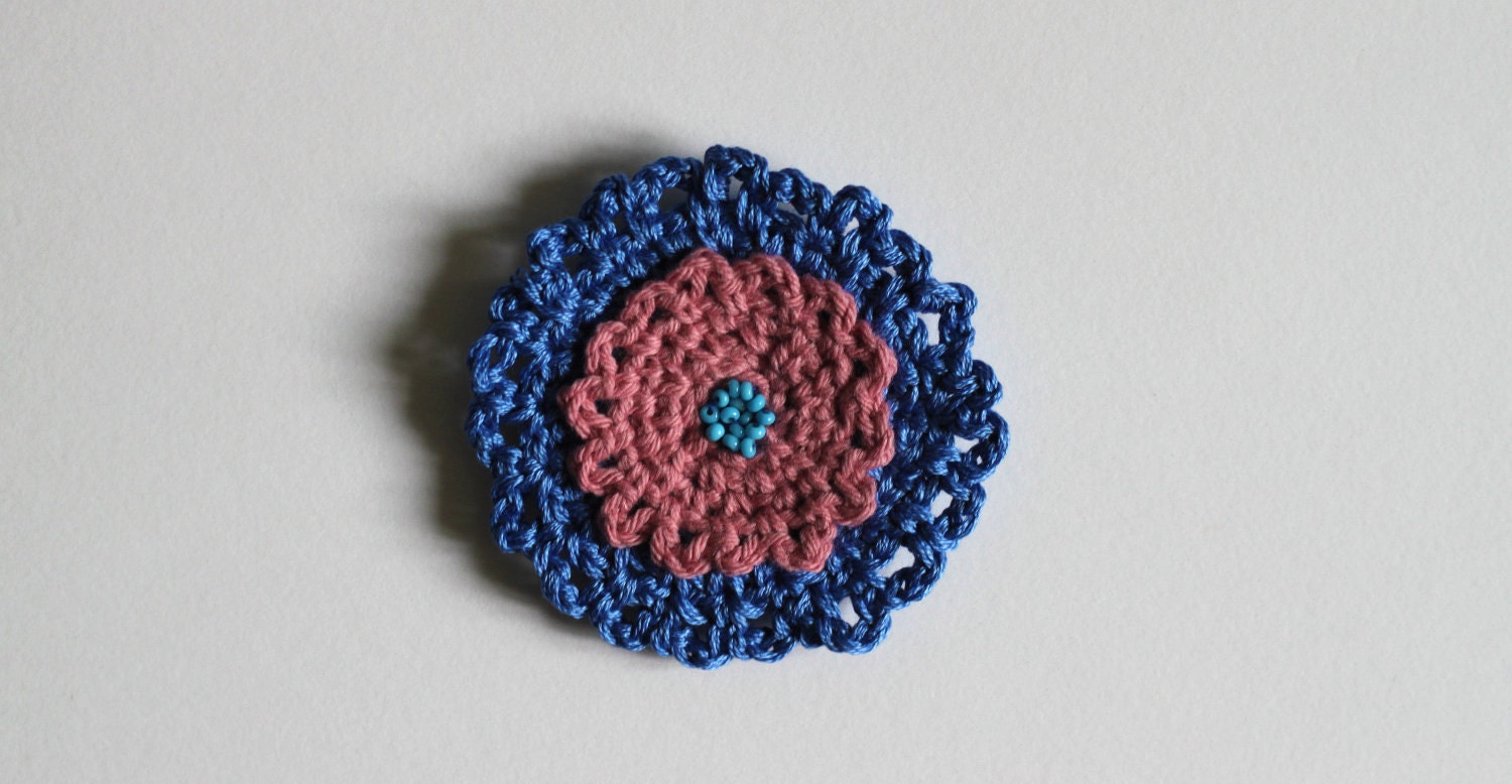Blue and pink crochet pin