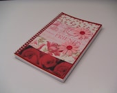 Red and Pink Friends Spiral Notebook with Pink Paper Flowers and Red Buttons - Buttons and Blossoms Journal