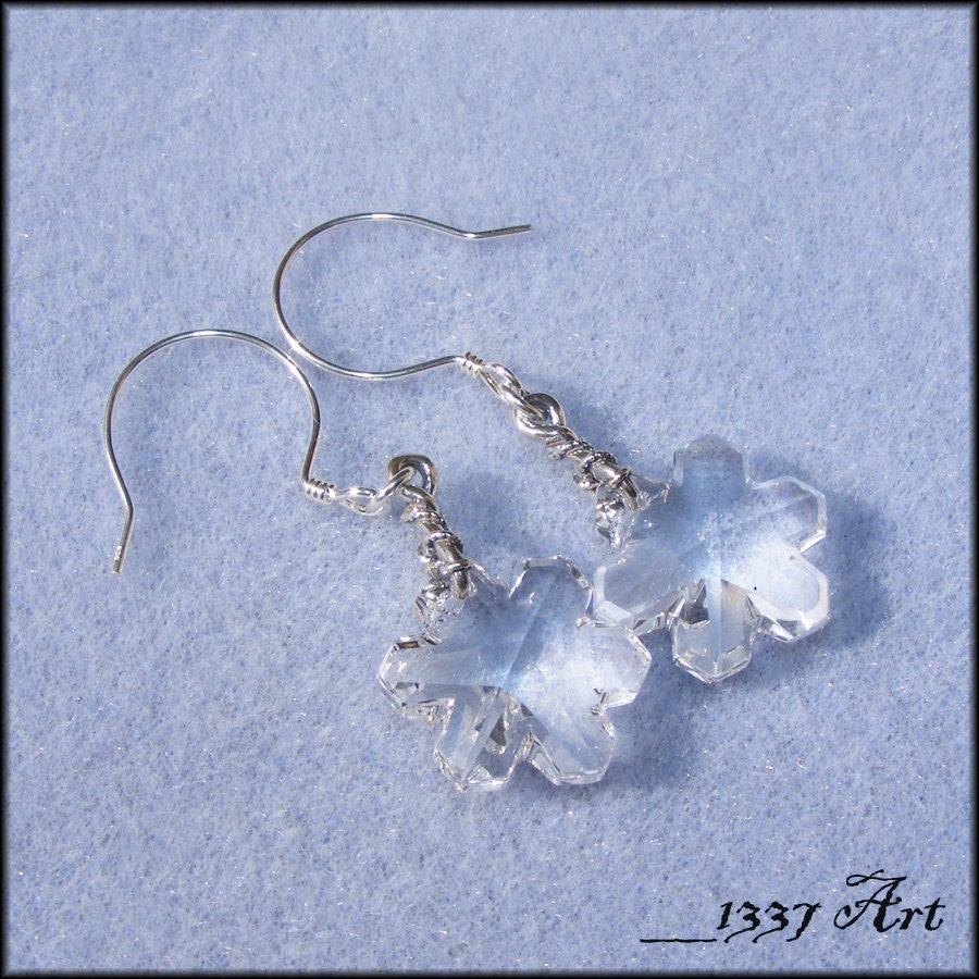 Crystal Snowflake Earrings Sterling Silver Swarovski