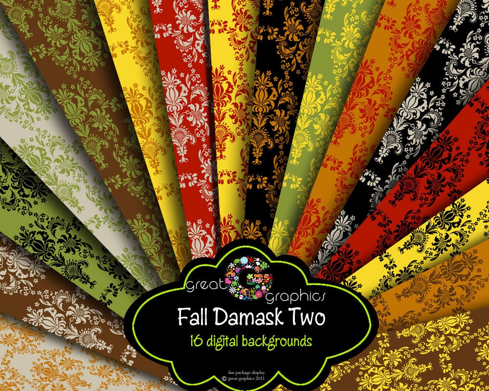 Damask Digital Backgrounds fall colors- set 2, damask digital paper, printable damask background, fall colors Il_170x135