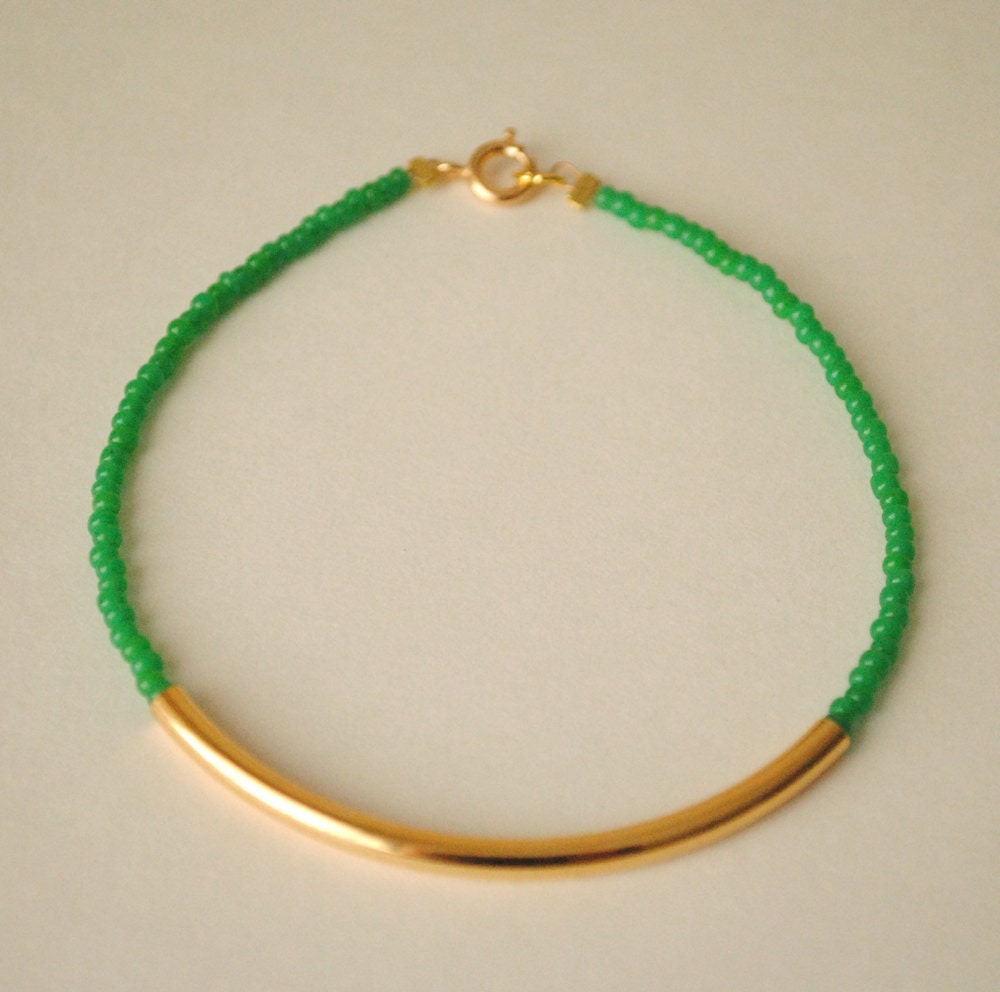 Bar of Gold - Emerald Green Beaded Bracelet