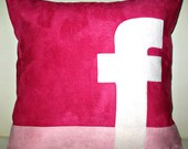 Free US shipping Unique Designer 16x16 Fuchsia and Pink Suede Pillow Cover with  Facebook Icon  Applique