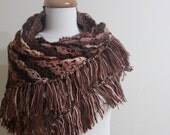 Shawl Hand Crocheted Crochet Colorful Shawl Fringe Christmas Gift For Her NEW Brown Tones Winter Fall Fashion