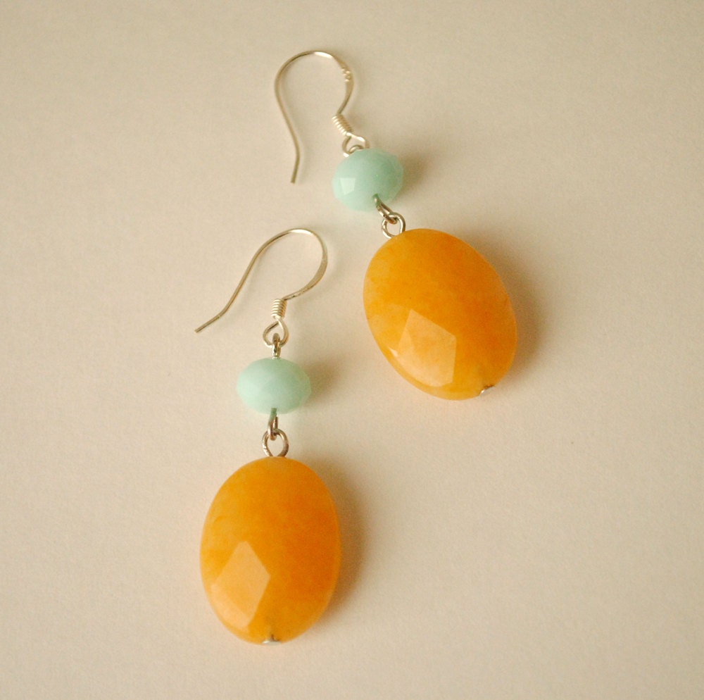 Lemon and Aqua - Jade and Swarovski Crystal Sterling Silver Earrings