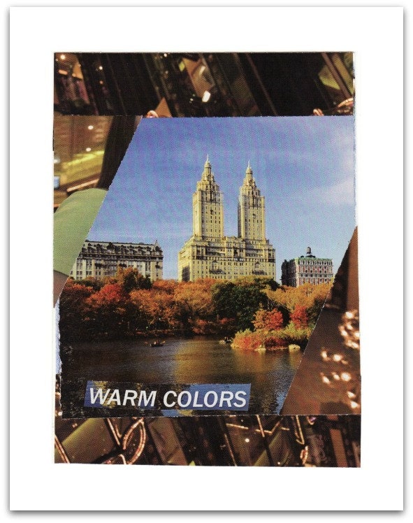 WARM COLORS collage art blank greeting card